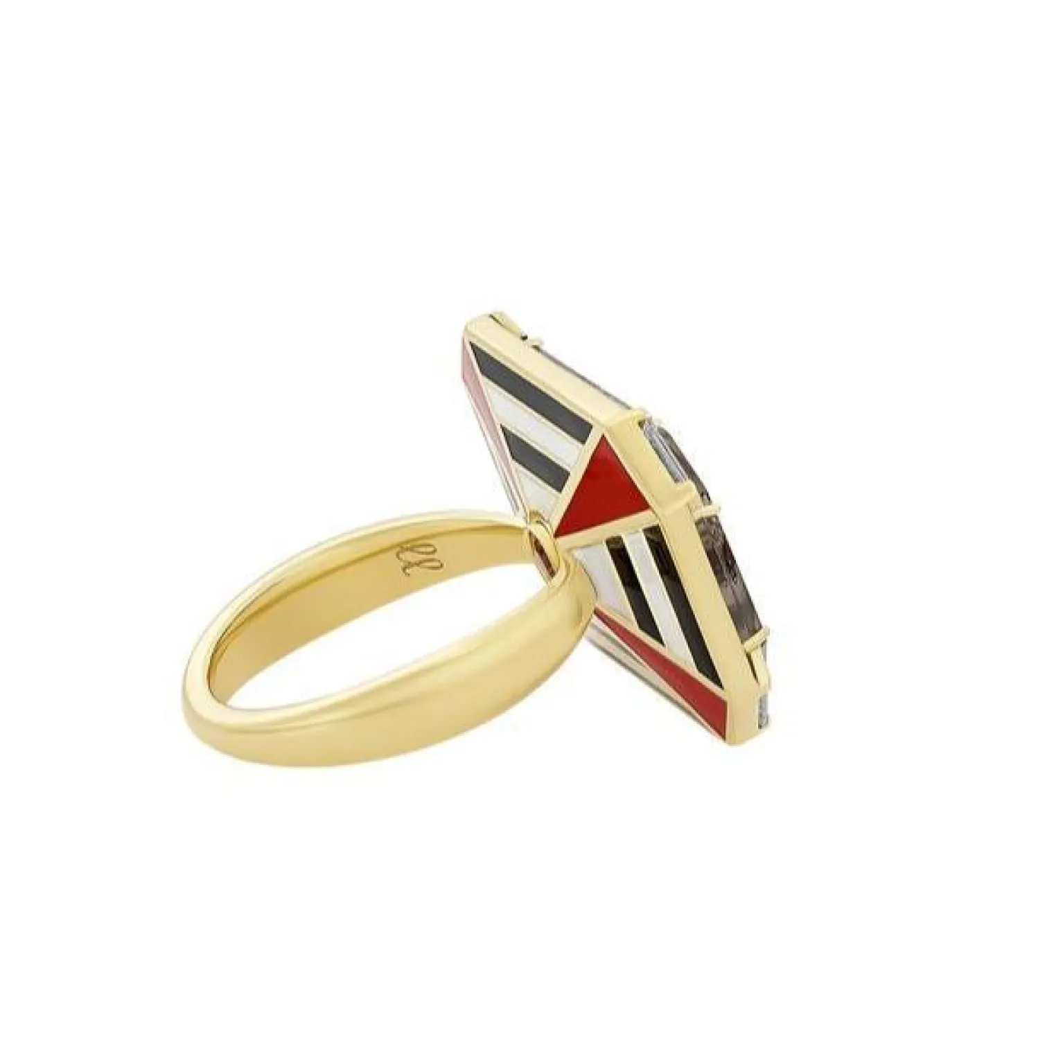 White Diamond and Essex Crystal Reverse Intaglio Ring in Yellow Gold