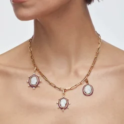 White Diamond and Ruby Precious Cameo Charm in Yellow Gold