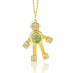 White Diamond and Tourmaline Maxi Robot Pendant in Yellow Gold