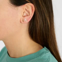 White Diamond and White Enamel Mini Loop Stud