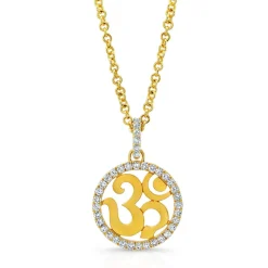 White Diamond and Yellow Gold Cutout OM Pendant