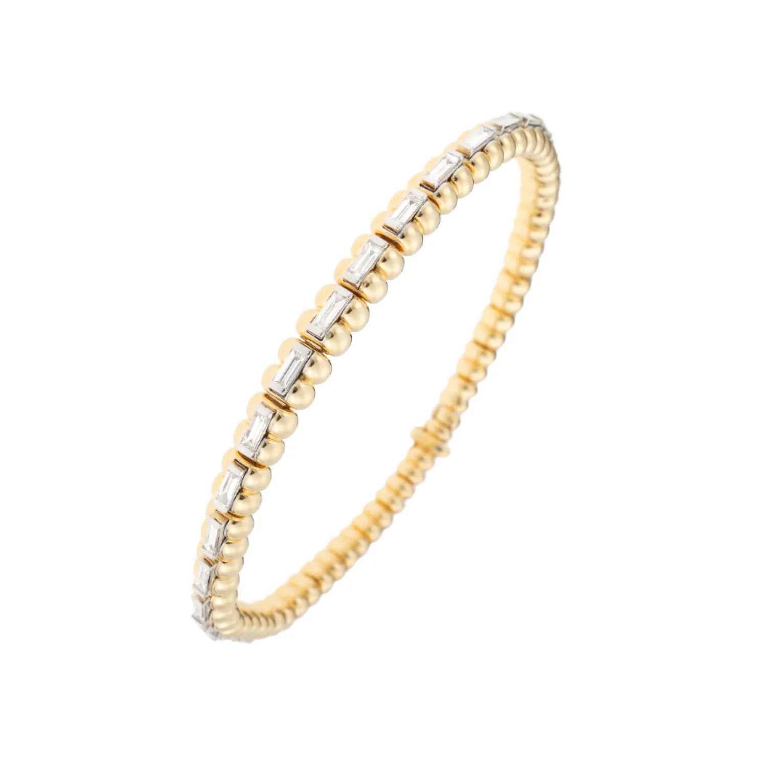 White Diamond Baguette Spectrum Bracelet in Yellow Gold