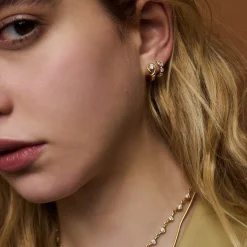 White Diamond Bias Huggies in Yellow Gold