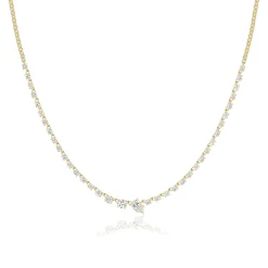 White Diamond Bias Tennis Necklace in Yellow Gold