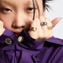 White Diamond Boa Snake Ring in Yellow Gold