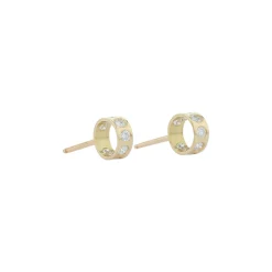 White Diamond Circular Stud Earrings in Yellow Gold