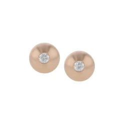 White Diamond Dome Stud Earrings in Matte Rose Gold
