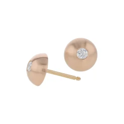 White Diamond Dome Stud Earrings in Matte Rose Gold