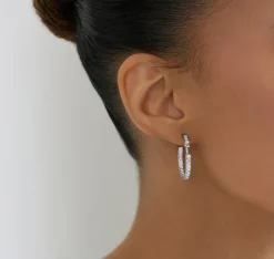White Diamond Eternity Tuxedo Hoop Earrings in White gold