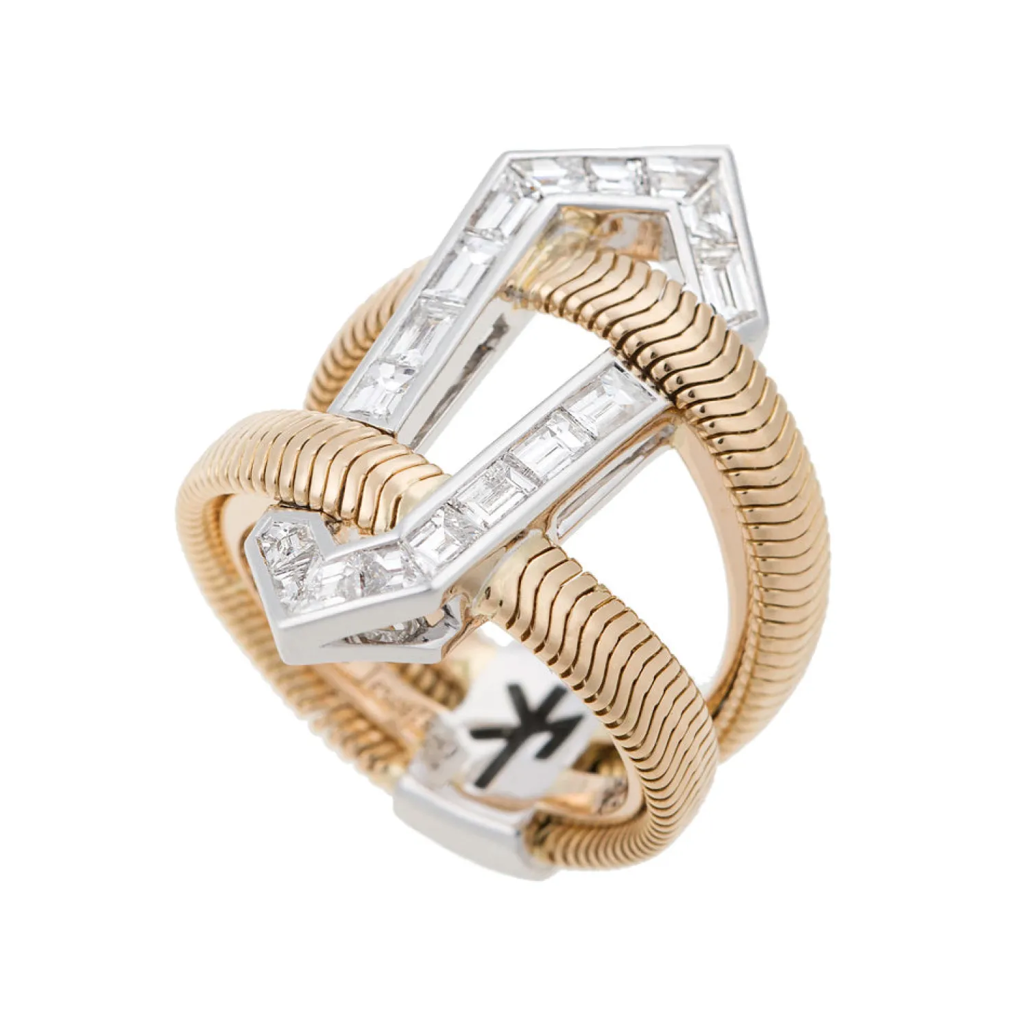 White Diamond Feelings Double Shank Ring in Yellow Gold