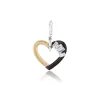 White Diamond Heart Charm in Black Enamel with White and Yellow Gold