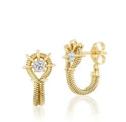 White Diamond Louise Huggies in Yellow Gold