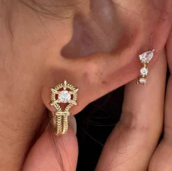 White Diamond Louise Huggies in Yellow Gold