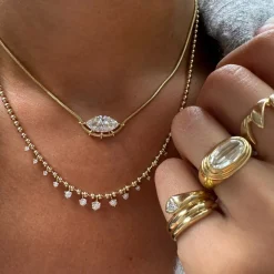 White Diamond Mini Kin Necklace in Yellow Gold