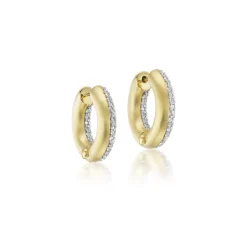 White Diamond Pavé Arco Hoop Earrings in Yellow Gold