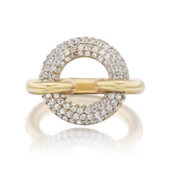 White Diamond Pavé Arco Ring in Yellow Gold