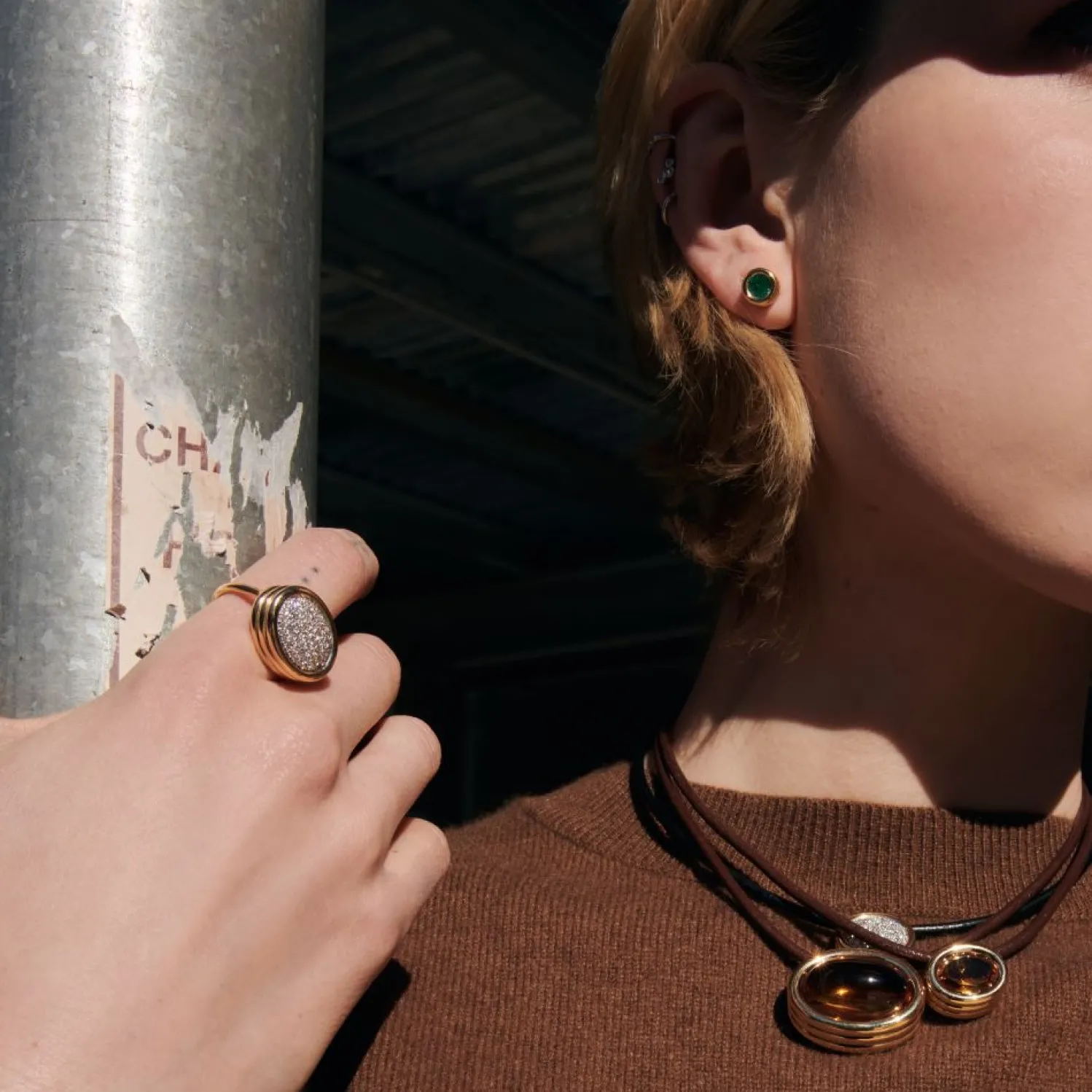 White Diamond Pavé Scuba Ring in Yellow Gold