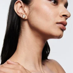 White Diamond Pavé Scuba Stud Earrings in Yellow Gold