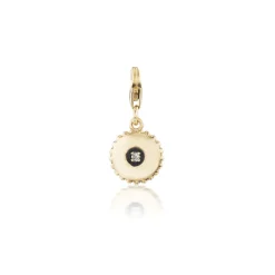 White Diamond Scalloped Circle Charm in Yellow Gold