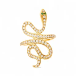 White Diamond Slither Snake Ring in Yellow Gold