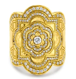 White Diamond Small Mandala Wrap Ring in Yellow Gold