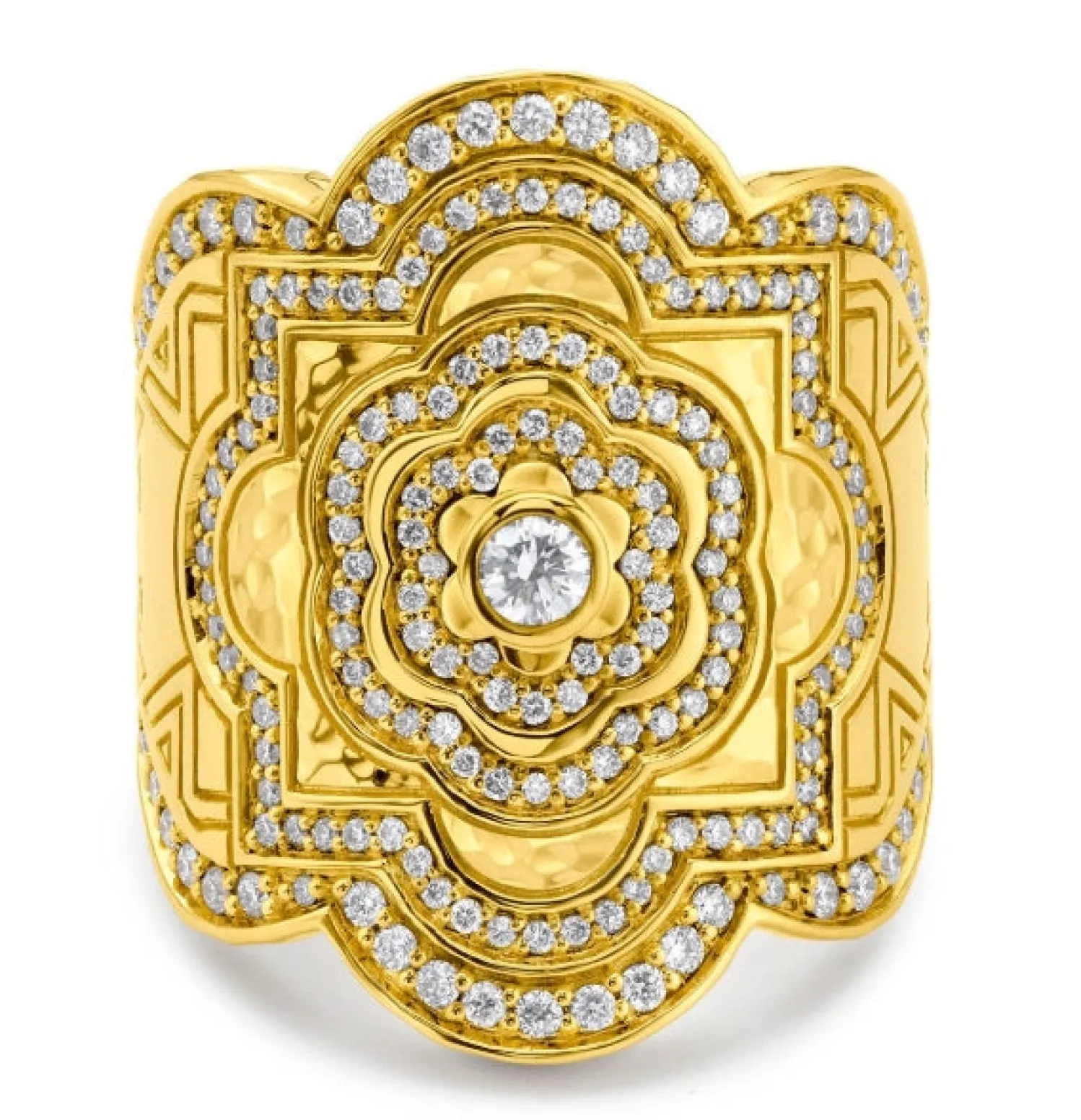 White Diamond Small Mandala Wrap Ring in Yellow Gold
