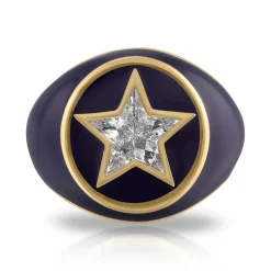 White Diamond Spark Star Pinky Ring in Yellow Gold