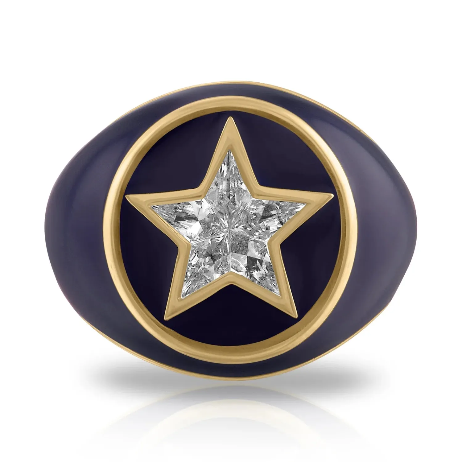 White Diamond Spark Star Pinky Ring in Yellow Gold