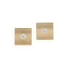 White Diamond Square Stud Earrings in Matte Yellow Gold
