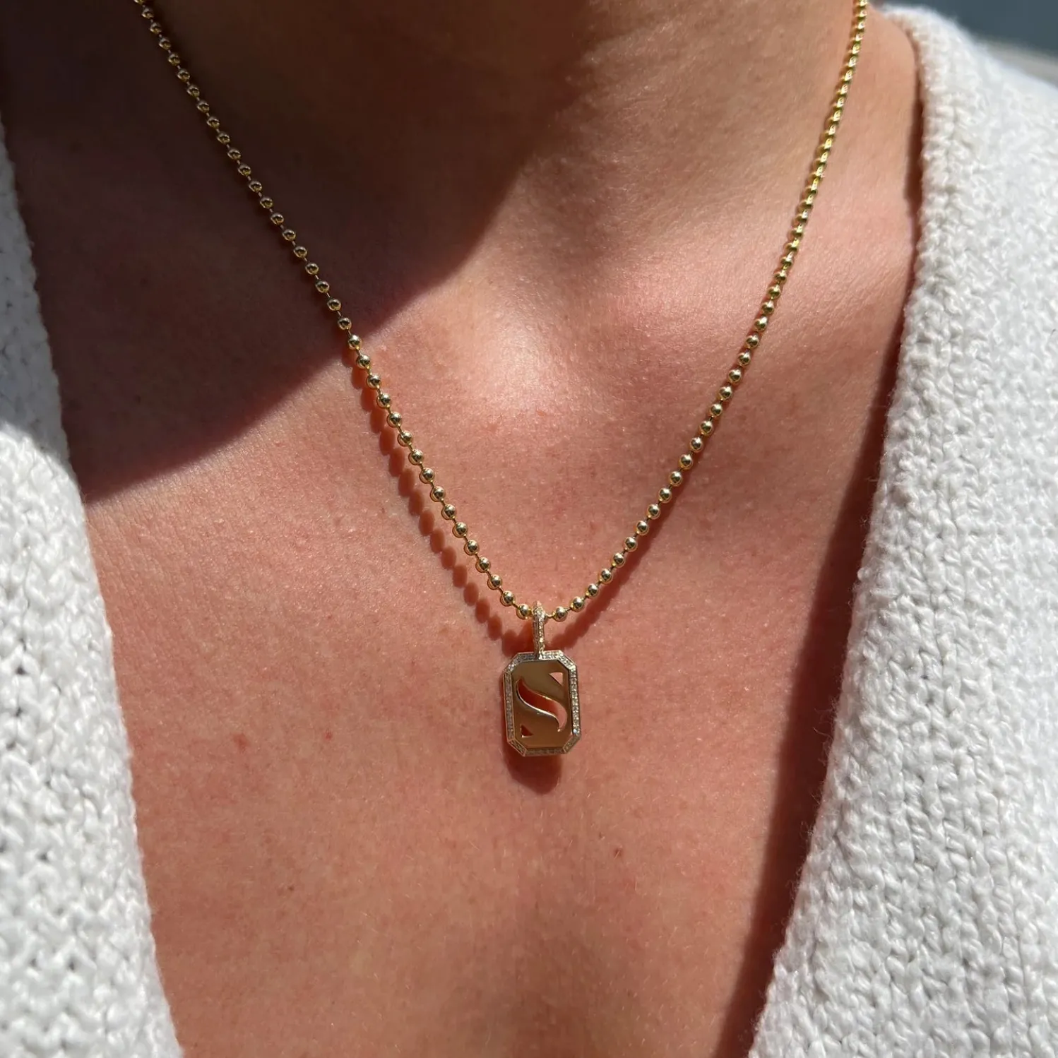 White Diamond Versa Tile Charm in Yellow Gold