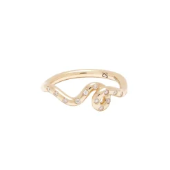 White Diamond Wave Ring in Yellow Gold
