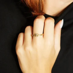 White Diamond Wave Ring in Yellow Gold