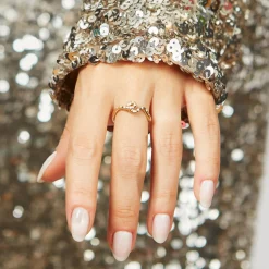 White Diamond Wave Ring in Yellow Gold