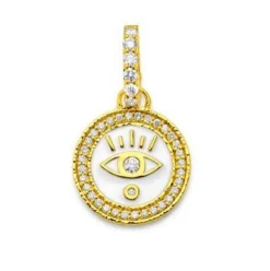 White Enamel Evil Eye Coin Pendant with diamonds