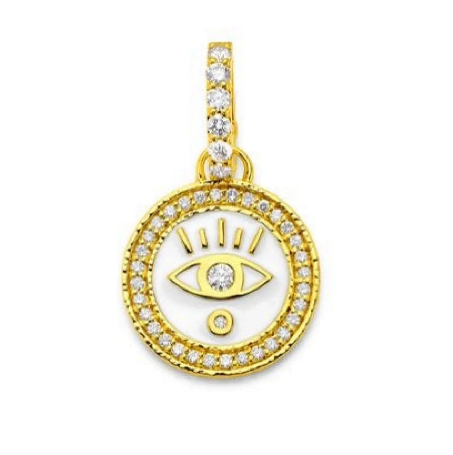 White Enamel Evil Eye Coin Pendant with diamonds