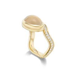 White Moonstone & Diamond Curve Aurora Ring