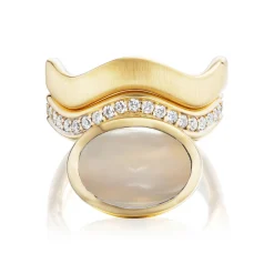 White Moonstone & Diamond Curve Aurora Ring