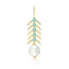 White Pearl and Turquoise Piska Charm in Yellow Gold