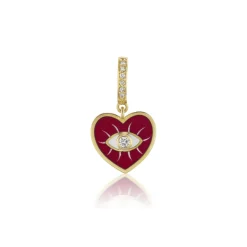 Wine Diamond Evil Eye Heart Charm