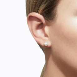 Yellow Gold 45° Half Pearl Single Stud Earring