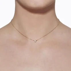 Yellow Gold and White Diamond Single Stone Necklace 02