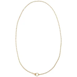 Yellow Gold Elongated Link Chain with Small Pave Diamond Lock