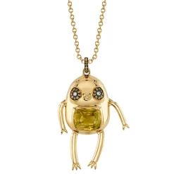 Yellow Tourmaline Sloth Necklace in Yellow Gold