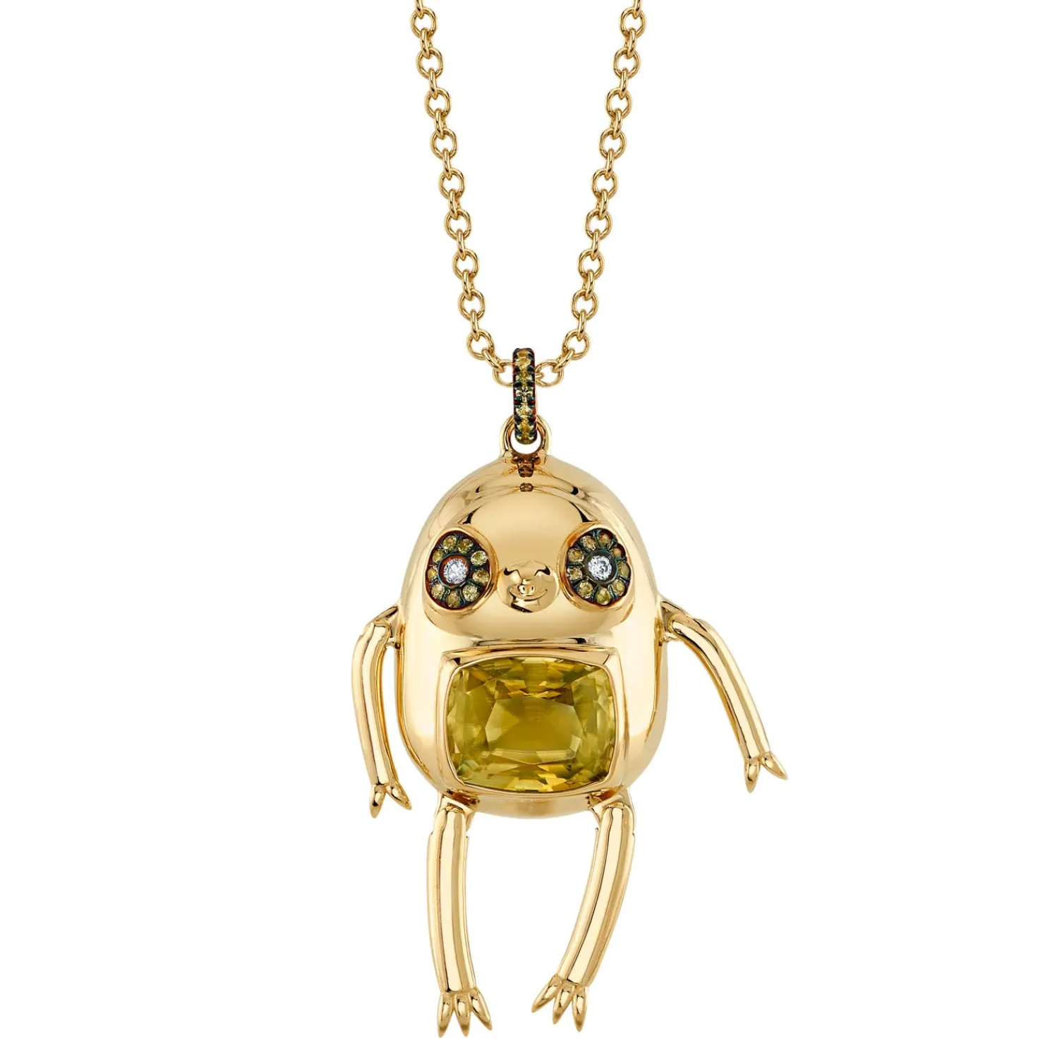 Yellow Tourmaline Sloth Necklace in Yellow Gold